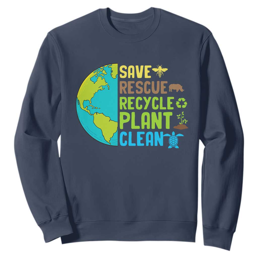 Earth Day Sweatshirt Save Bees Rescue Animals Recycle Plant Tree Planet Earth Day TS02 Navy Printyourwear