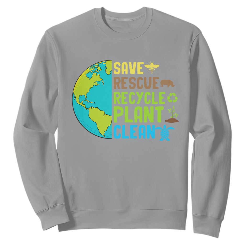 Earth Day Sweatshirt Save Bees Rescue Animals Recycle Plant Tree Planet Earth Day TS02 Sport Gray Printyourwear