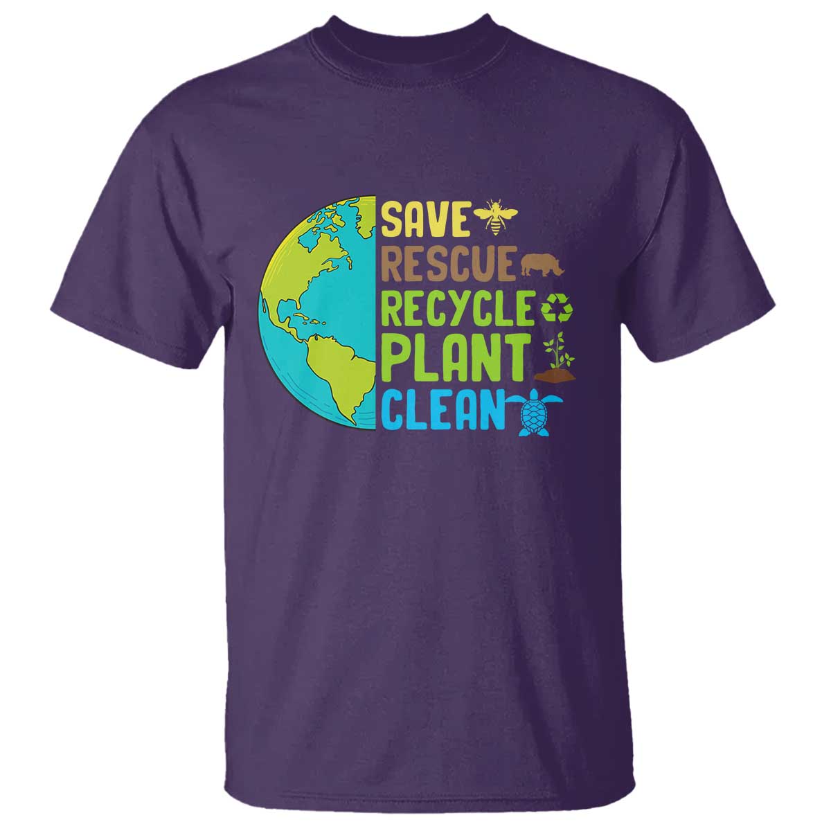Earth Day T Shirt Save Bees Rescue Animals Recycle Plant Tree Planet Earth Day TS02 Purple Printyourwear