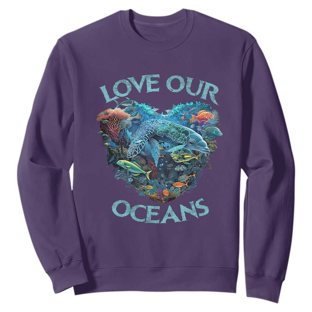 Earth Day Sweatshirt Love Our Oceans World Ocean Day Earth Day Crisis Environment TS02 Purple Printyourwear