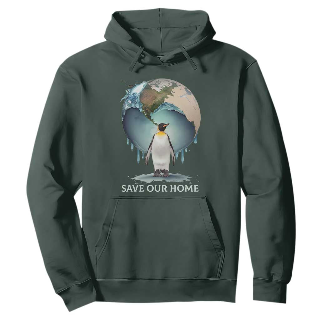 Earth Day Hoodie Animal Wildlife Conservation Penguin Save Our Home Earth Day TS02 Dark Forest Green Printyourwear