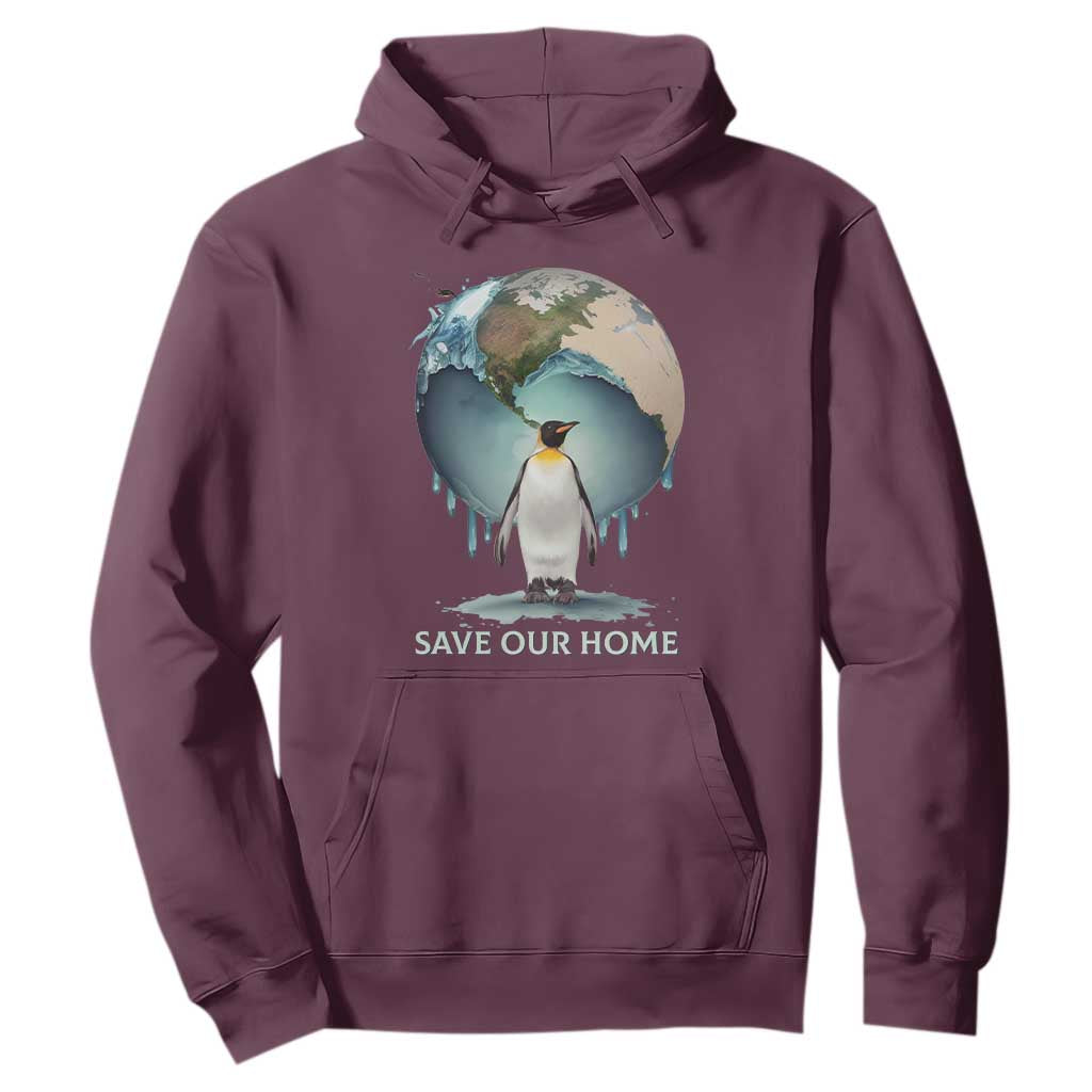 Earth Day Hoodie Animal Wildlife Conservation Penguin Save Our Home Earth Day TS02 Maroon Printyourwear