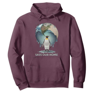 Earth Day Hoodie Animal Wildlife Conservation Penguin Save Our Home Earth Day TS02 Maroon Printyourwear