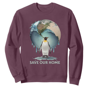 Earth Day Sweatshirt Animal Wildlife Conservation Penguin Save Our Home Earth Day TS02 Maroon Printyourwear