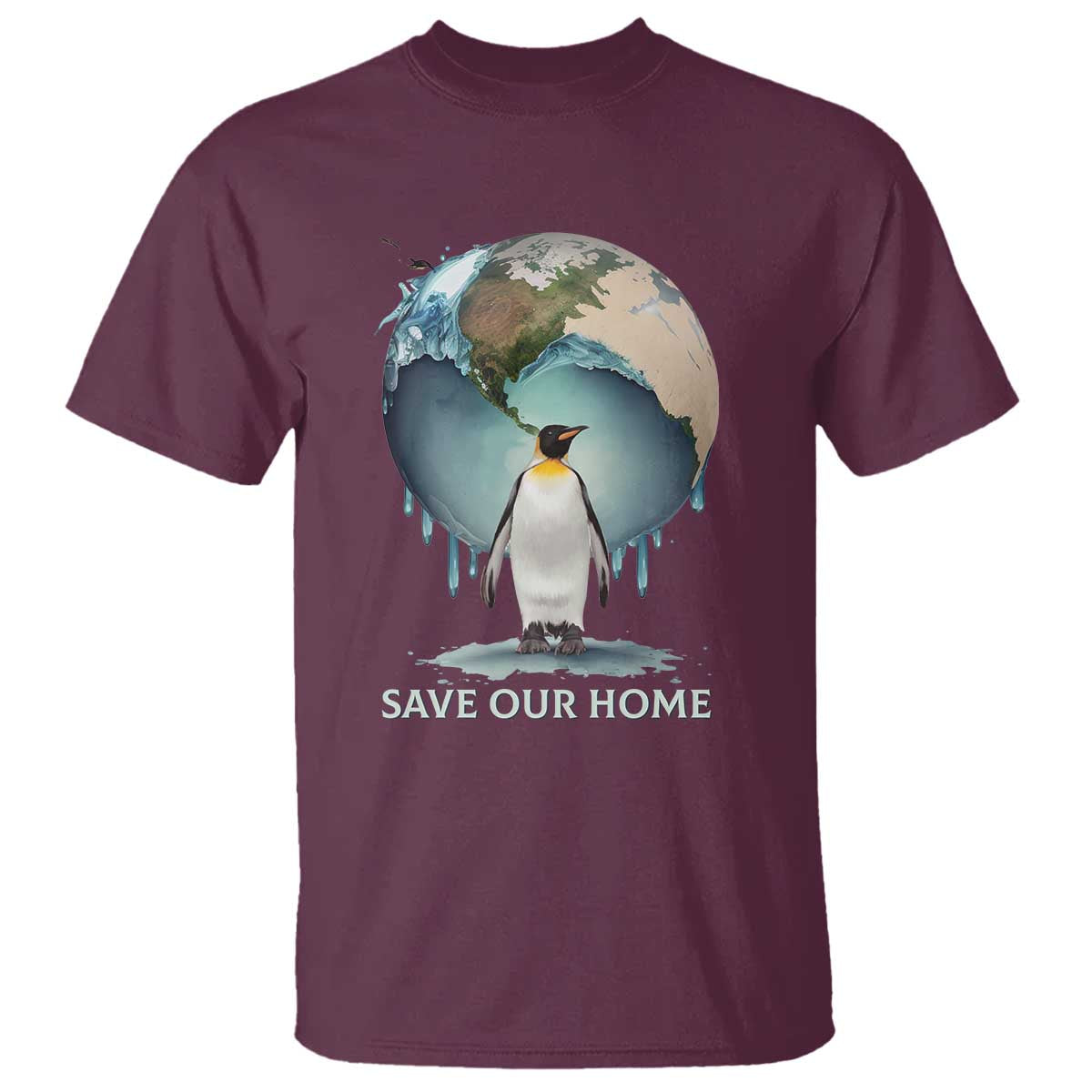 Earth Day T Shirt Animal Wildlife Conservation Penguin Save Our Home Earth Day TS02 Maroon Printyourwear