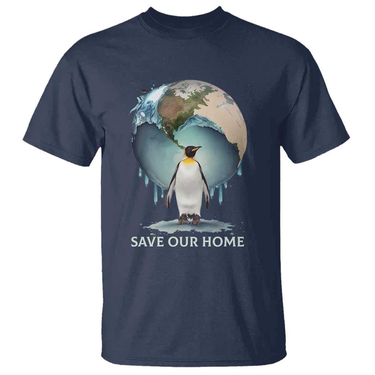 Earth Day T Shirt Animal Wildlife Conservation Penguin Save Our Home Earth Day TS02 Navy Printyourwear