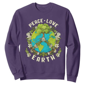 Earth Day Sweatshirt Peace Love Earth Happy Earth Day Plant More Trees Go Planet TS02 Purple Printyourwear