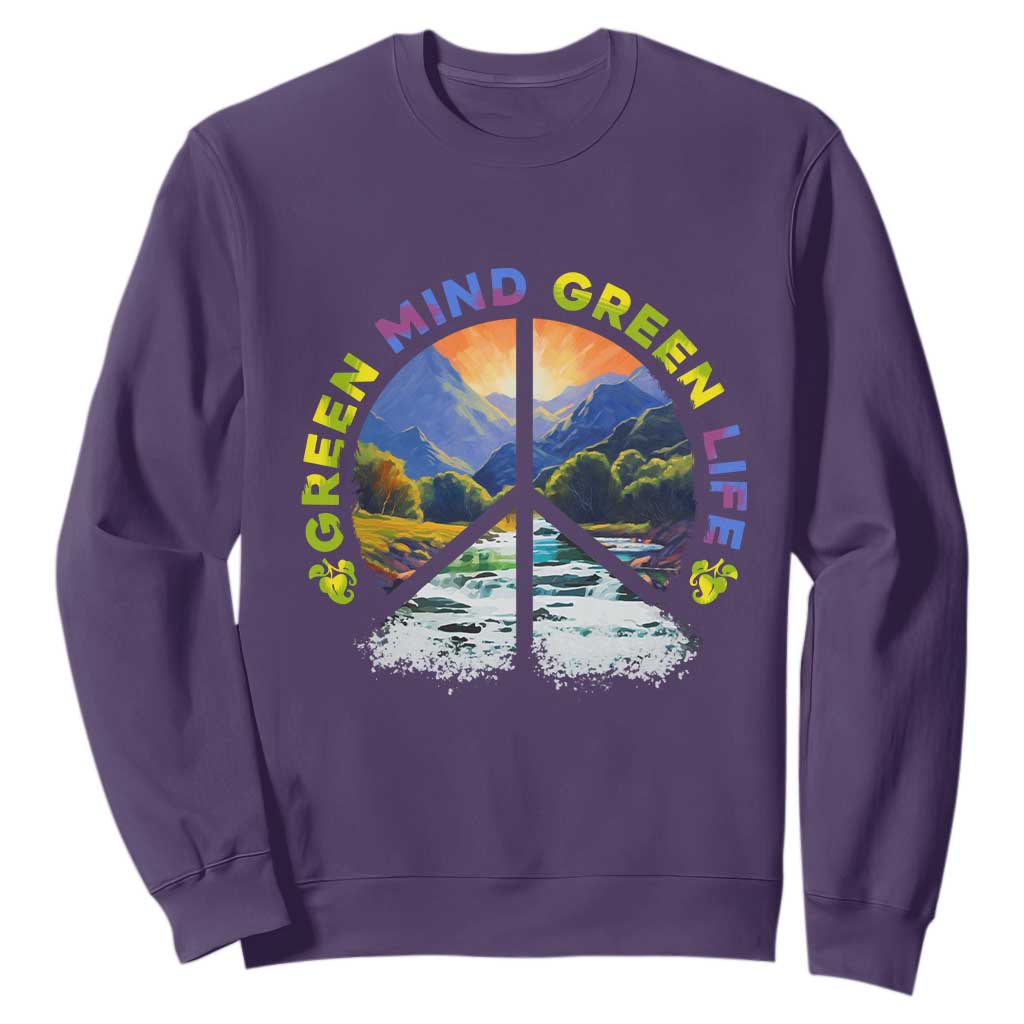 Peace Love Earth Day Sweatshirt Green Mind Green Life Go Planet Nature TS02 Purple Printyourwear