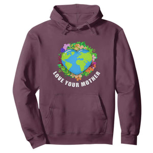 Earth Day Hoodie Love Your Mother Go Planet Go Green Earth Heart TS02 Maroon Printyourwear