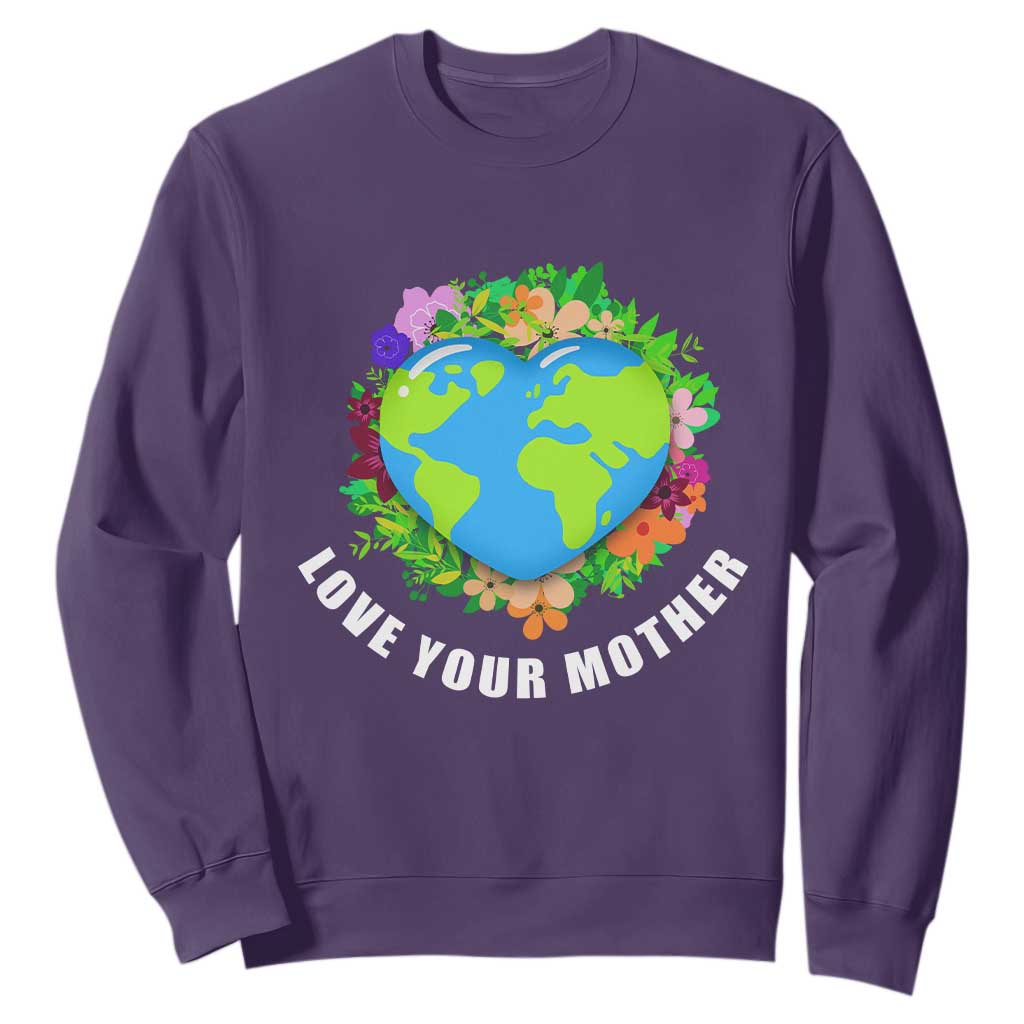 Earth Day Sweatshirt Love Your Mother Go Planet Go Green Earth Heart TS02 Purple Printyourwear