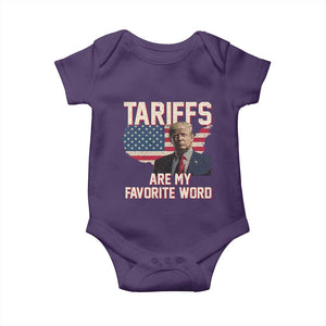 Tariffs Are My Favorite Word Baby Onesie Trump 2025 Patriotic American Flag Map Vintage TS02 Purple Print Your Wear