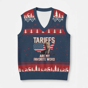 Tariffs Are My Favorite Word V-Neck Knit Sweater Vest Trump 2025 Patriotic American Flag Map Vintage TS02 Navy Red Print Your Wear