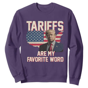 Tariffs Are My Favorite Word Sweatshirt Trump 2025 Patriotic American Flag Map Vintage TS02 Purple Print Your Wear