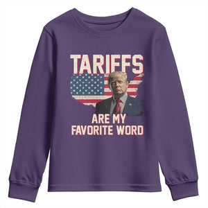Tariffs Are My Favorite Word Youth Sweatshirt Trump 2025 Patriotic American Flag Map Vintage TS02 Purple Print Your Wear