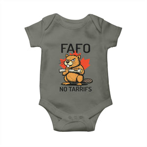No Tariffs Canada Baby Onesie Never 51st State Canadian Beaver TS02 Military Green Print Your Wear