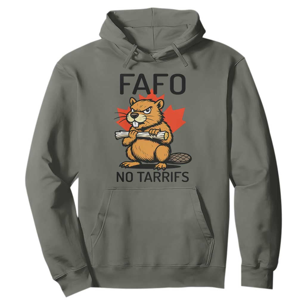No Tariffs Canada Hoodie Never 51st State Canadian Beaver TS02 Military Green Print Your Wear