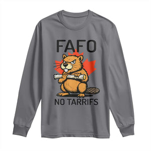 No Tariffs Canada Long Sleeve Shirt Never 51st State Canadian Beaver TS02 Charcoal Print Your Wear