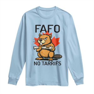 No Tariffs Canada Long Sleeve Shirt Never 51st State Canadian Beaver TS02 Light Blue Print Your Wear