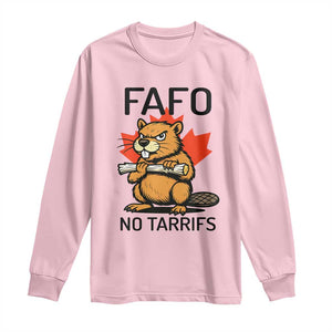 No Tariffs Canada Long Sleeve Shirt Never 51st State Canadian Beaver TS02 Light Pink Print Your Wear