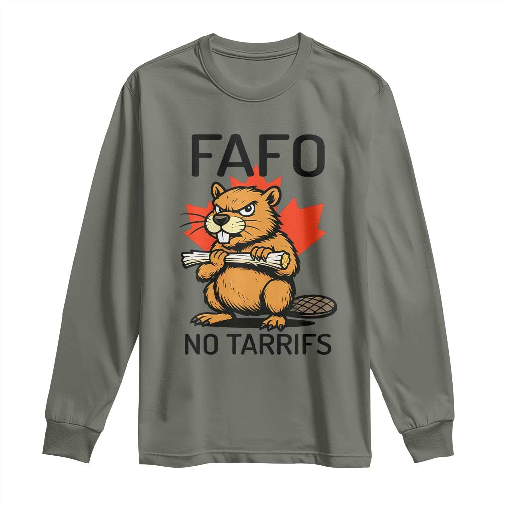 No Tariffs Canada Long Sleeve Shirt Never 51st State Canadian Beaver TS02 Military Green Print Your Wear