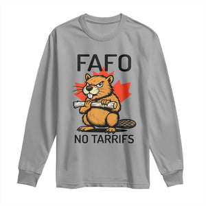 No Tariffs Canada Long Sleeve Shirt Never 51st State Canadian Beaver TS02 Sport Gray Print Your Wear