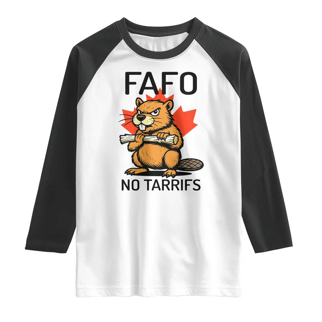 No Tariffs Canada Raglan Shirt Never 51st State Canadian Beaver TS02 White Black Print Your Wear