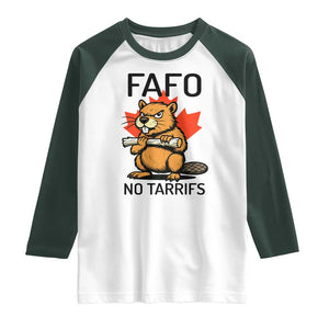 No Tariffs Canada Raglan Shirt Never 51st State Canadian Beaver TS02 White Dark Forest Green Print Your Wear