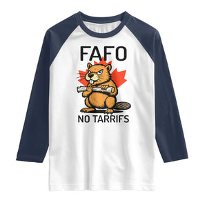 No Tariffs Canada Raglan Shirt Never 51st State Canadian Beaver TS02 White Navy Print Your Wear