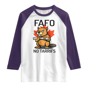 No Tariffs Canada Raglan Shirt Never 51st State Canadian Beaver TS02 White Purple Print Your Wear