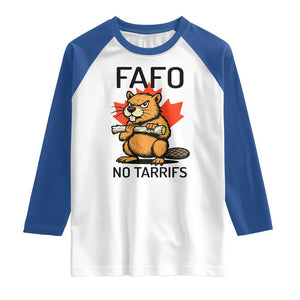 No Tariffs Canada Raglan Shirt Never 51st State Canadian Beaver TS02 White Royal Print Your Wear