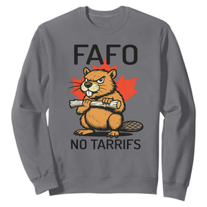 No Tariffs Canada Sweatshirt Never 51st State Canadian Beaver TS02 Charcoal Print Your Wear