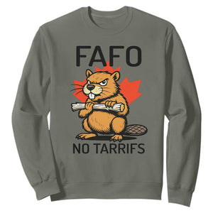 No Tariffs Canada Sweatshirt Never 51st State Canadian Beaver TS02 Military Green Print Your Wear