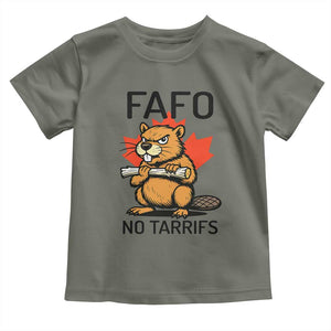 No Tariffs Canada Toddler T Shirt Never 51st State Canadian Beaver TS02 Military Green Print Your Wear