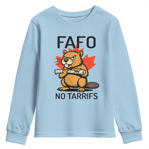 No Tariffs Canada Youth Sweatshirt Never 51st State Canadian Beaver TS02 Light Blue Print Your Wear