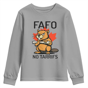 No Tariffs Canada Youth Sweatshirt Never 51st State Canadian Beaver TS02 Sport Gray Print Your Wear