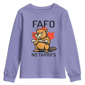 No Tariffs Canada Youth Sweatshirt Never 51st State Canadian Beaver TS02 Violet Print Your Wear