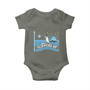 Funny Penguin Resist Baby Onesie Heard Island Flippers Up I Stand With Penguins TS02 Military Green Print Your Wear