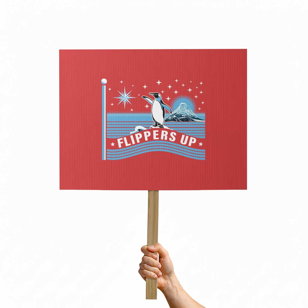 Funny Penguin Resist Protest Sign Heard Island Flippers Up I Stand With Penguins TS02 Horizontal 18" × 24" Red Print Your Wear