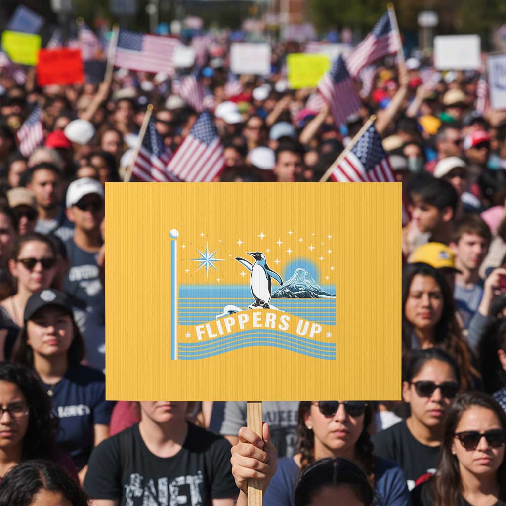 Funny Penguin Resist Protest Sign Heard Island Flippers Up I Stand With Penguins TS02 Horizontal 18