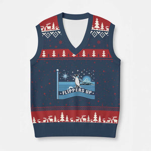 Funny Penguin Resist V-Neck Knit Sweater Vest Heard Island Flippers Up I Stand With Penguins TS02 Navy Red Print Your Wear