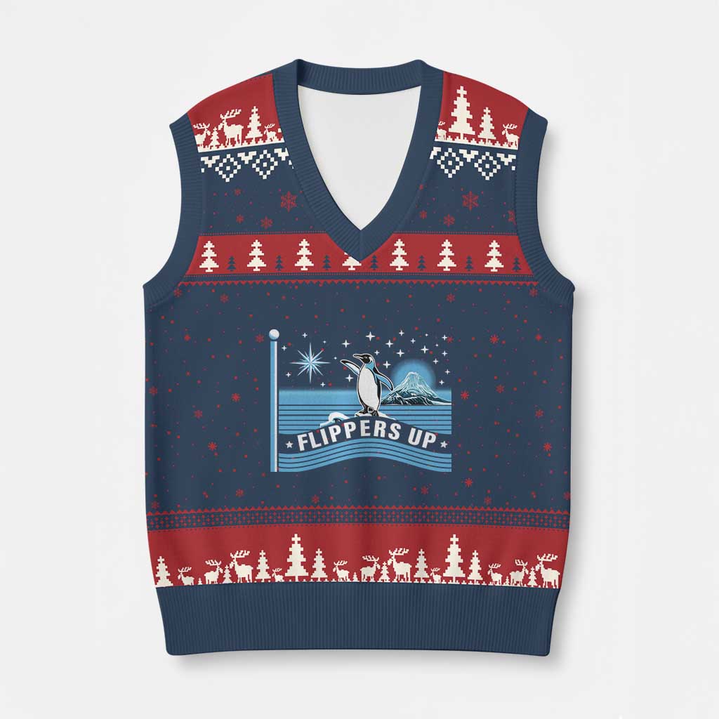 Funny Penguin Resist V-Neck Knit Sweater Vest Heard Island Flippers Up I Stand With Penguins TS02 Navy Red Print Your Wear