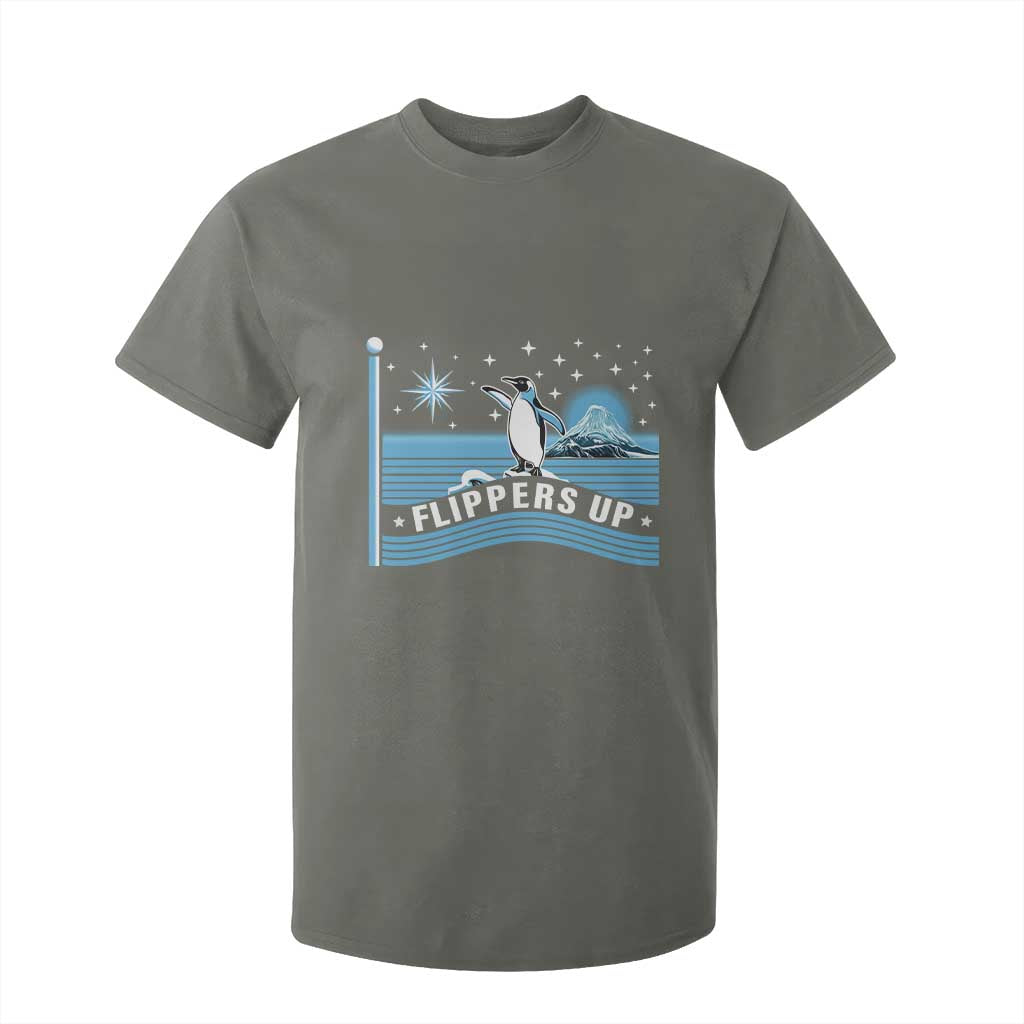 Funny Penguin Resist T Shirt For Kid Heard Island Flippers Up I Stand With Penguins TS02 Military Green Print Your Wear