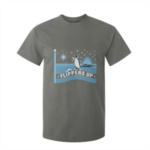 Funny Penguin Resist T Shirt For Kid Heard Island Flippers Up I Stand With Penguins TS02 Military Green Print Your Wear
