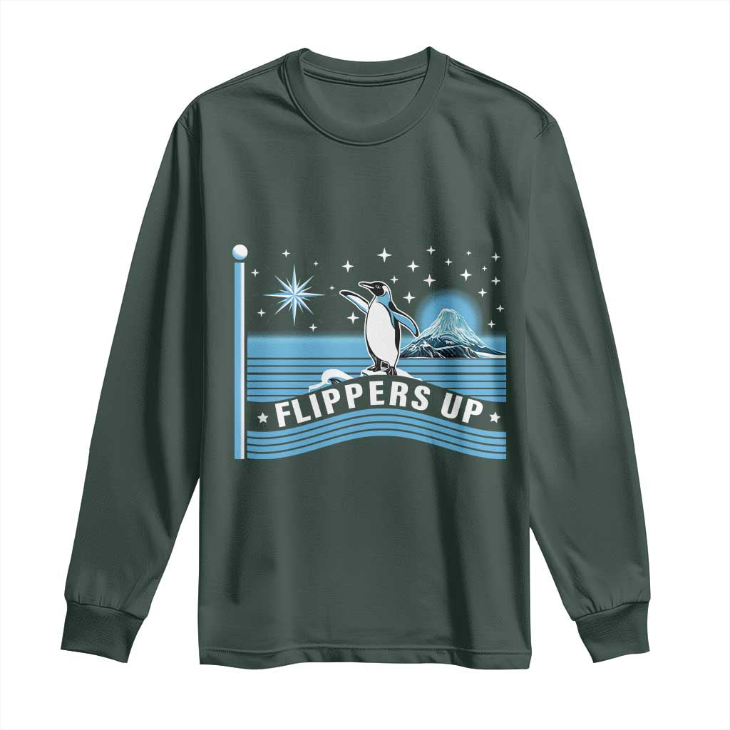 Funny Penguin Resist Long Sleeve Shirt Heard Island Flippers Up I Stand With Penguins TS02 Dark Forest Green Print Your Wear