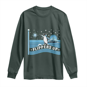 Funny Penguin Resist Long Sleeve Shirt Heard Island Flippers Up I Stand With Penguins TS02 Dark Forest Green Print Your Wear