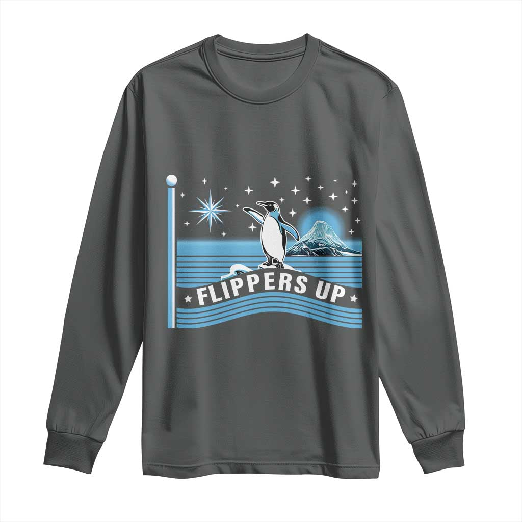Funny Penguin Resist Long Sleeve Shirt Heard Island Flippers Up I Stand With Penguins TS02 Dark Heather Print Your Wear
