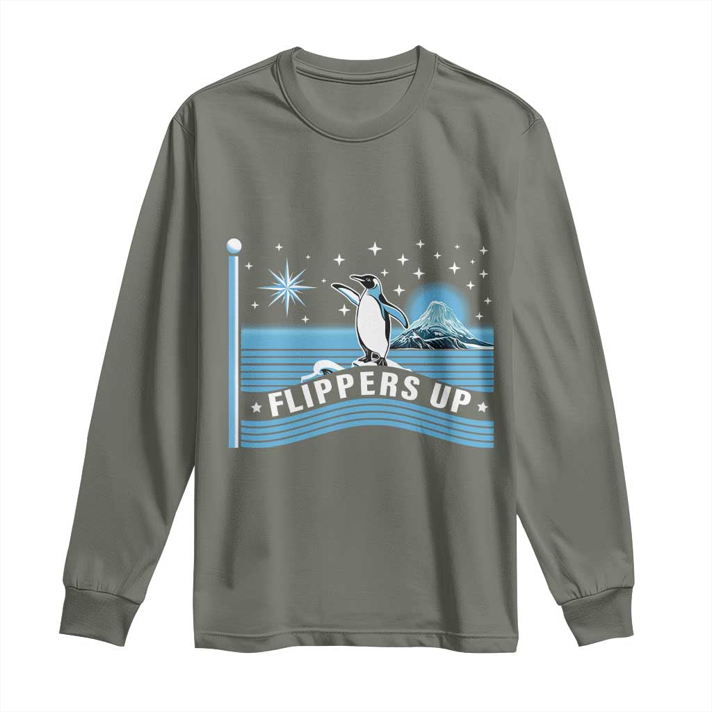 Funny Penguin Resist Long Sleeve Shirt Heard Island Flippers Up I Stand With Penguins TS02 Military Green Print Your Wear