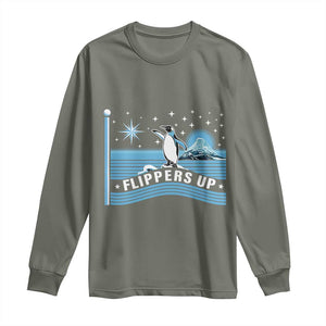 Funny Penguin Resist Long Sleeve Shirt Heard Island Flippers Up I Stand With Penguins TS02 Military Green Print Your Wear