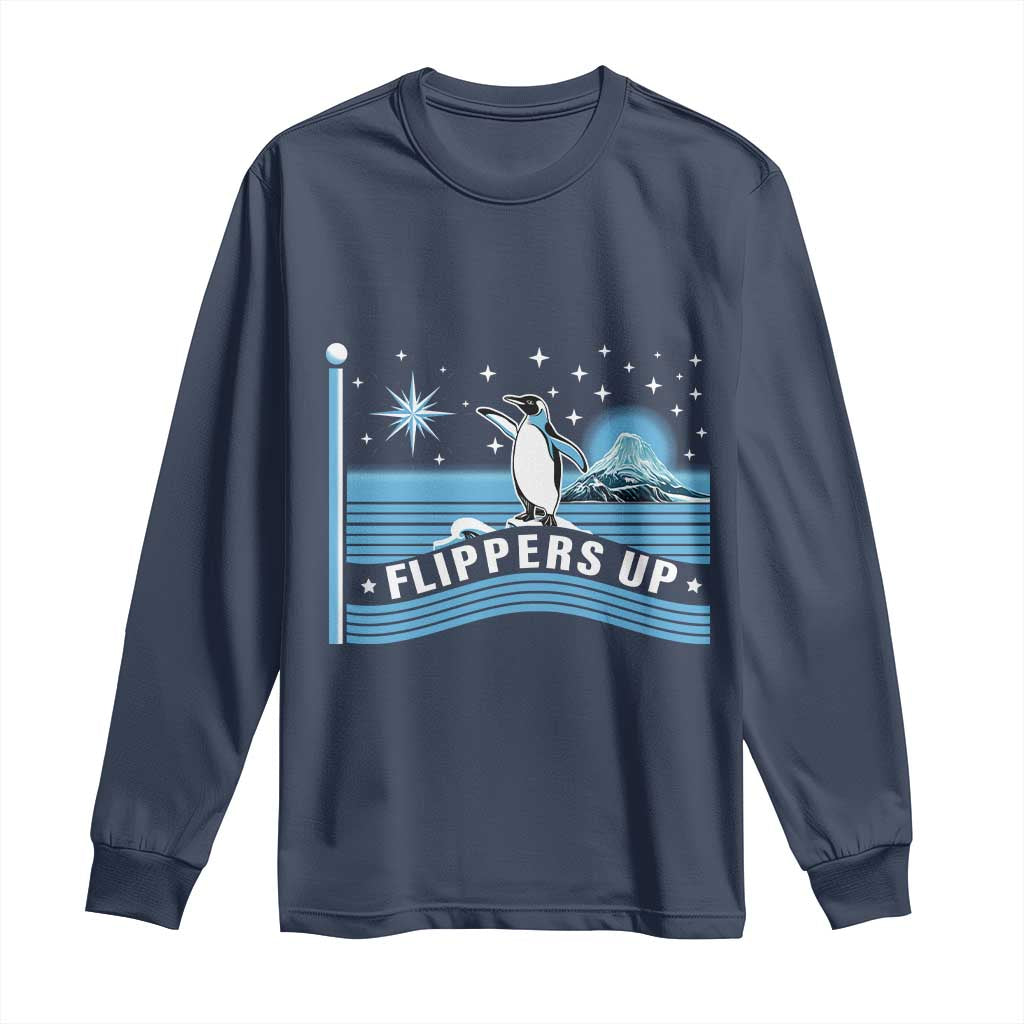 Funny Penguin Resist Long Sleeve Shirt Heard Island Flippers Up I Stand With Penguins TS02 Navy Print Your Wear