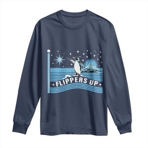 Funny Penguin Resist Long Sleeve Shirt Heard Island Flippers Up I Stand With Penguins TS02 Navy Print Your Wear